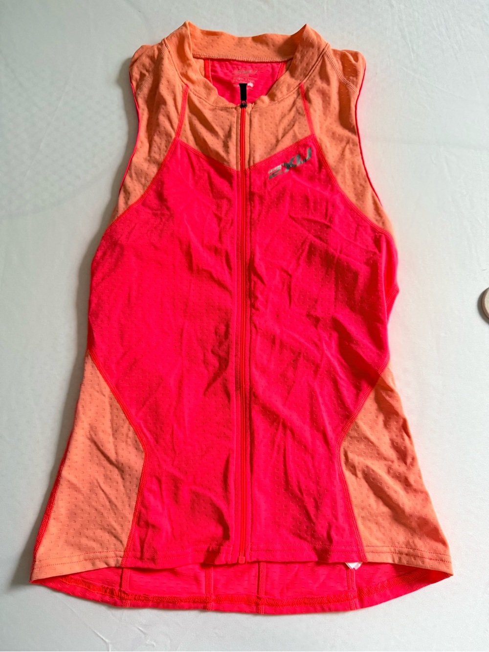 2XU Women's Neon Pink & Peach Zip-Front Training Tank